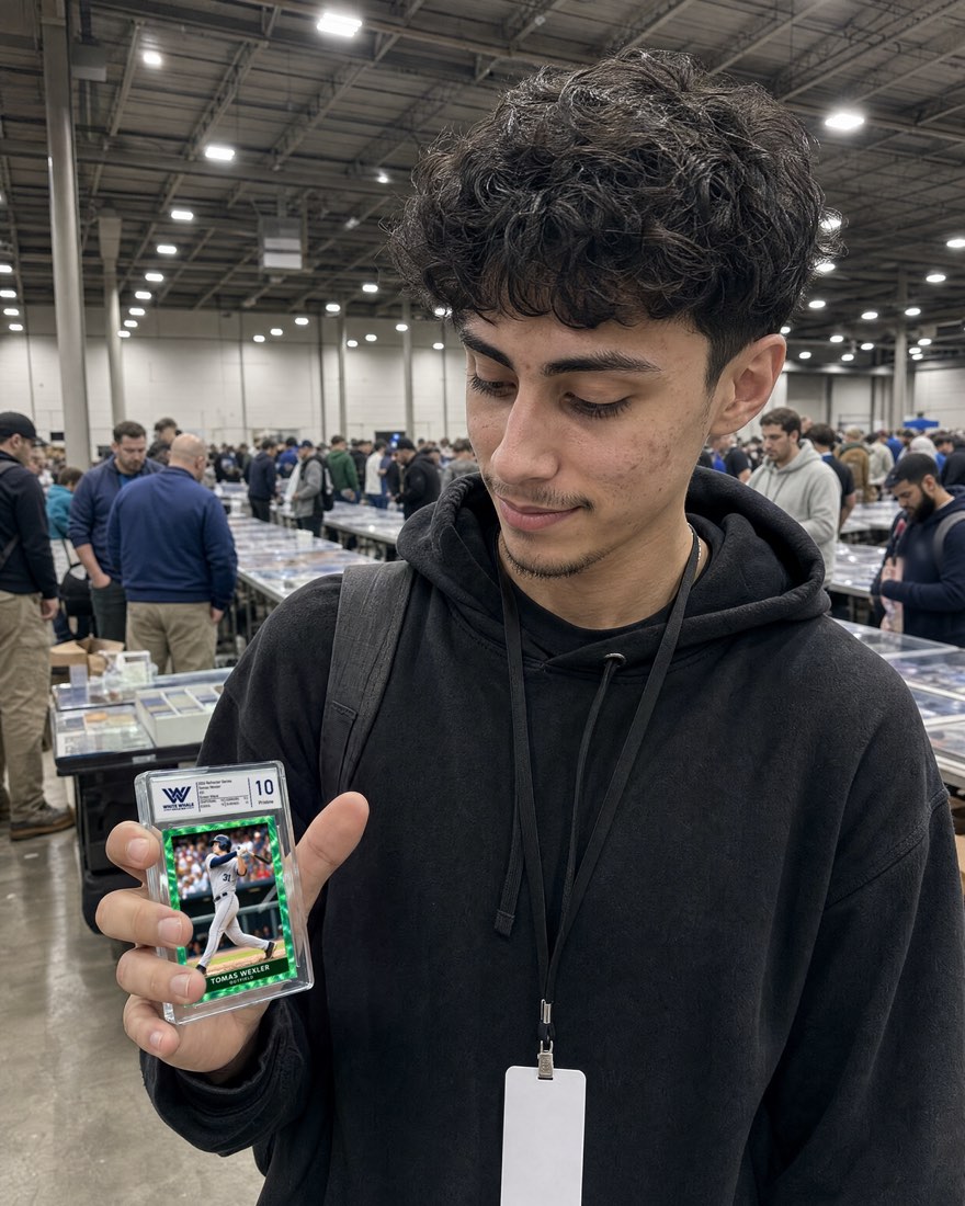 Customer holding a graded card